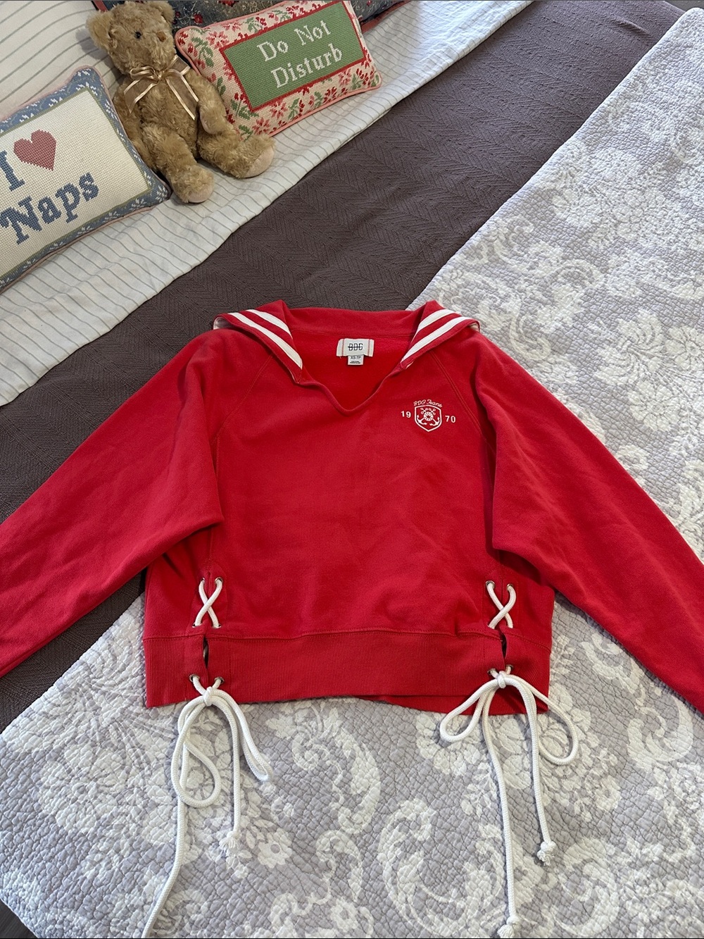 BDG Red Sailor-Collar Tie-Detail Pullover